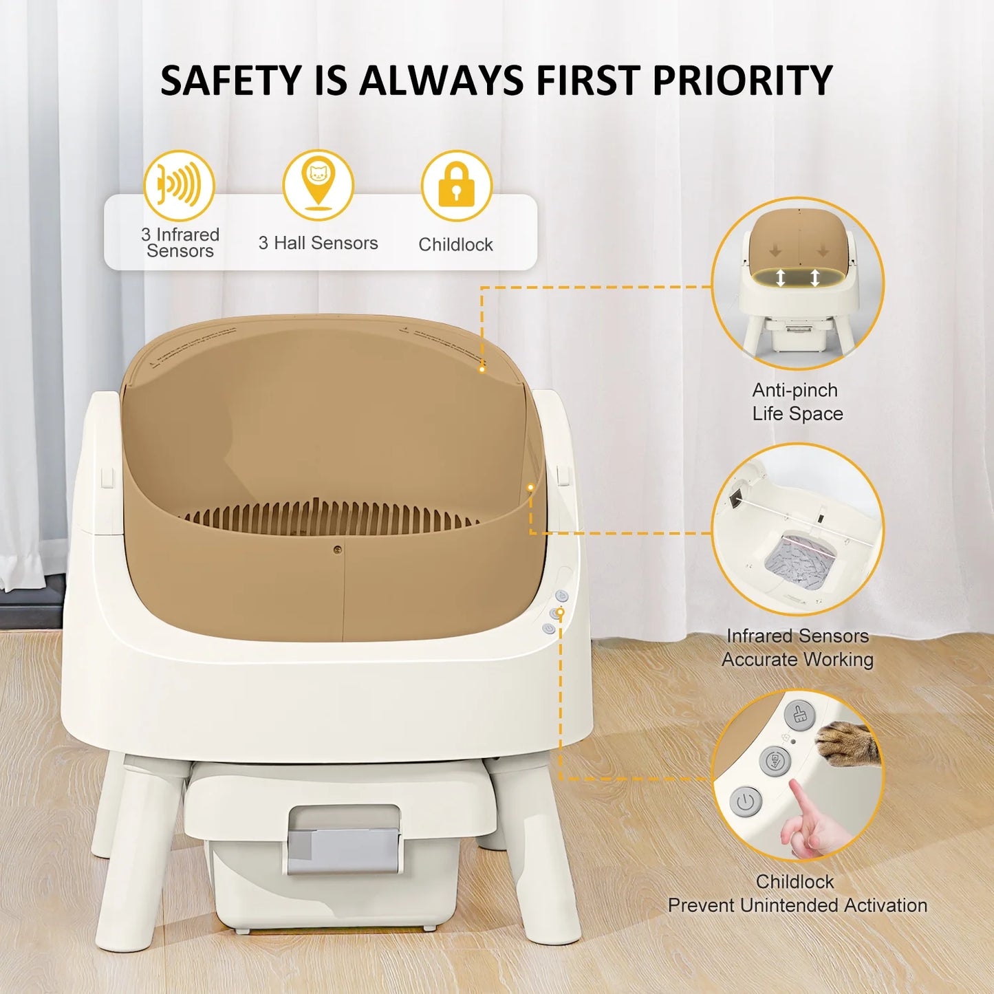 Pawsh AutoClean Litter Box, Open-Top Multi-Cat Design With Safety Sensors and Low-Maintenance Waste System