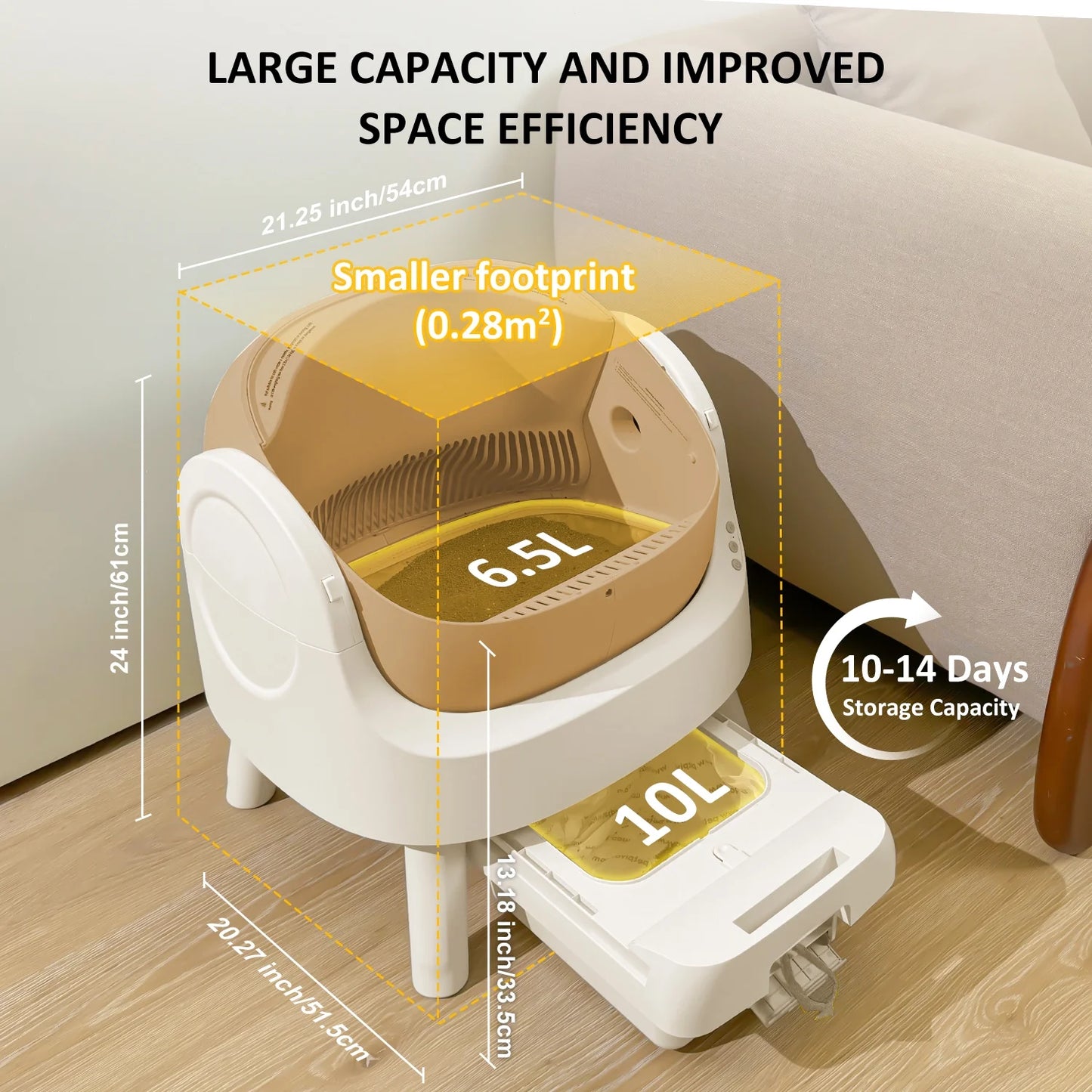 Pawsh AutoClean Litter Box, Open-Top Multi-Cat Design With Safety Sensors and Low-Maintenance Waste System