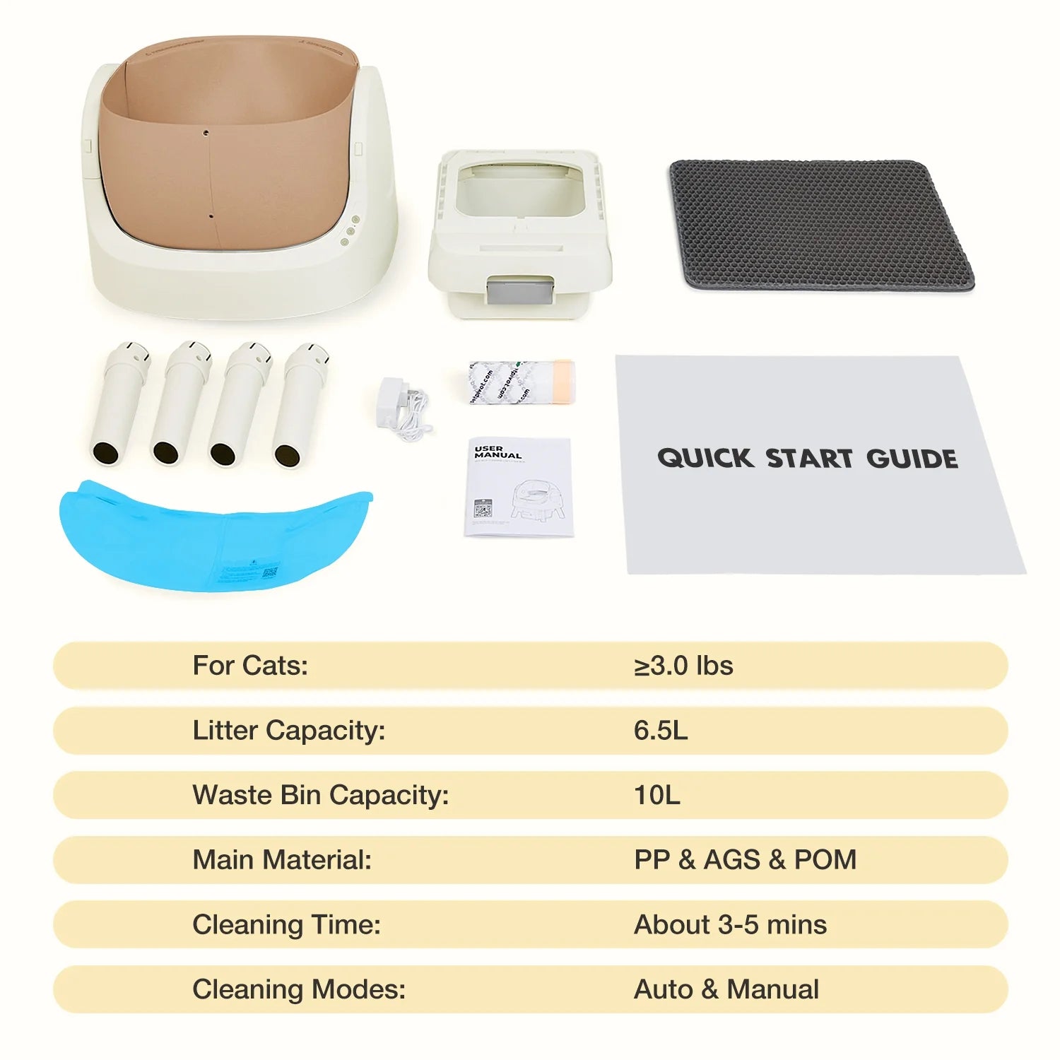 Pawsh AutoClean Litter Box, Open-Top Multi-Cat Design With Safety Sensors and Low-Maintenance Waste System